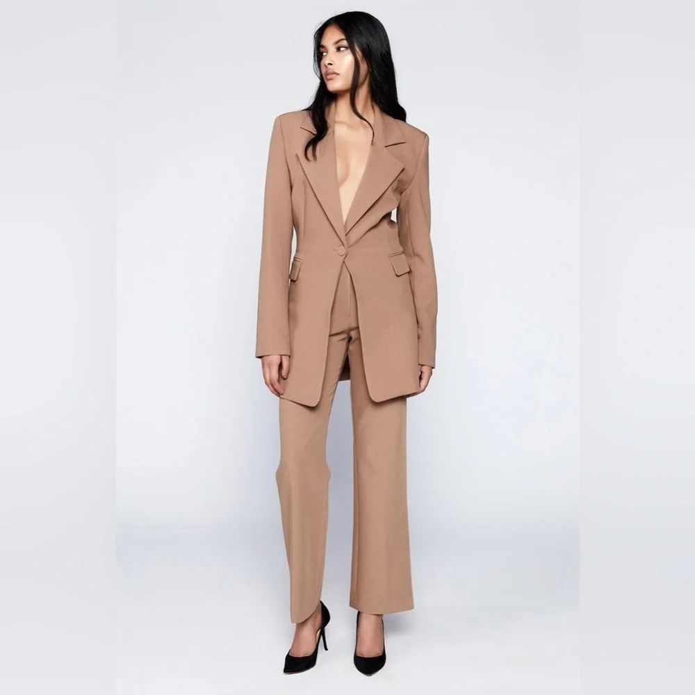 Bardot Camel Tan Single-Button Long Blazer